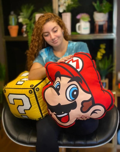 Almohada 3D con decoración geek de Mario Bros Nintendo Game Arcade, color rojo