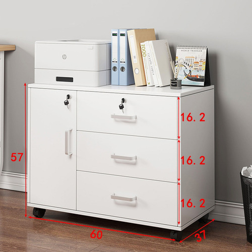Archivero Madera 3 Cajones Para Oficina Con Llave 4 Ruedas Blanco