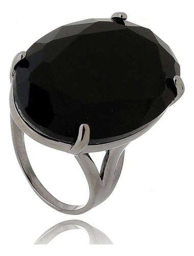 Anel Pedra Oval Cristal Negro Ródio Negro