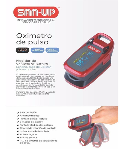 Oximetro De Pulso San Up Adultos Niños Pulso Antimovimiento