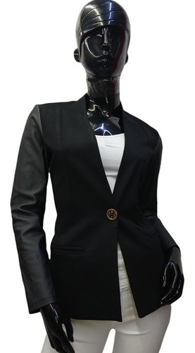 Imagen 4 de 6 de Saco Blazer Mujer Casual Formal Magas Vinil Dama Con Boton