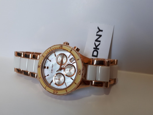 Relógio Original Donna Karan Dourado E Branco Em Cerâmica