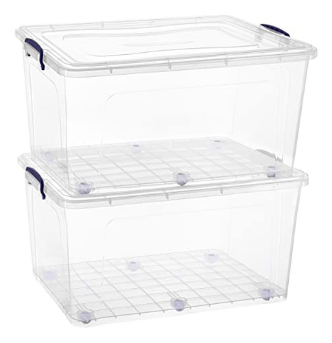 Clear Storage Boxes With Wheels (2 Pack), 85 Qt Heavy D...