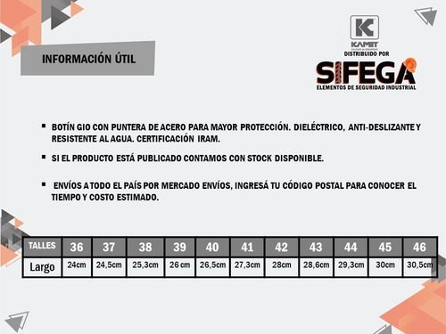 Imagen 5 de 6 de Botín De Seguridad De Cuero Puntera De Acero Kamet Gio