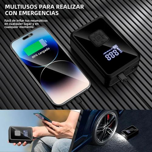 Compresor de Aire Portátil Multiusos - Mini Bomba de Aire Inalámbrica Rápida para Inflar Llantas de Carros, Motos y Bicicletas, Compresor Eléctrico Compacto con Alta Presión para Neumáticos