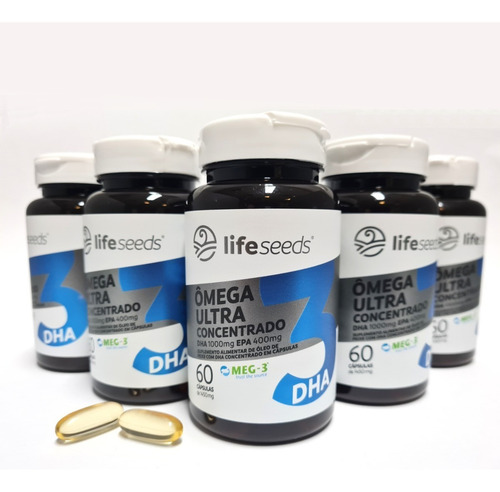 Ômega 3 Dha 1000mg Epa 400mg Purificado Selo Meg-3 - 3 Potes Sabor Sem Sabor