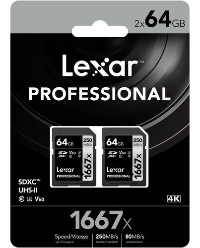 Tarjeta de memoria Lexar Professional 1667x de 64 GB con 2