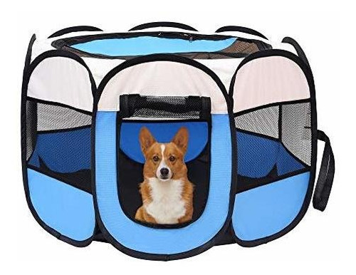 Corral Para Perros Y Gatos Carpa Plegable 114x22.8in Azul