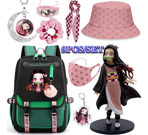 9 Unids/set Girls Demon Slayer Nezuko Mochila, Bolsa Para Or