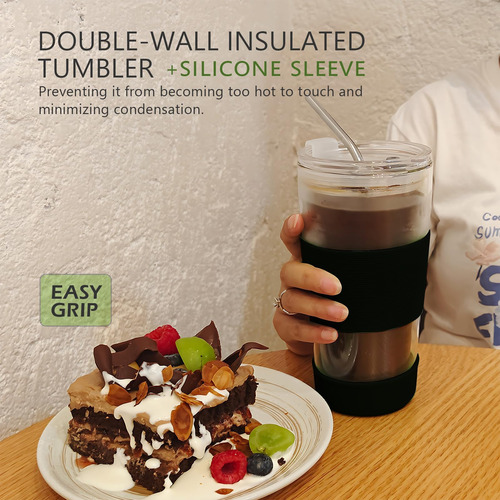 Vaso De Vidrio De Pared Doble Vimoztom Con Tapa A Prueba De