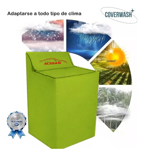 Cubre Lavadora Impermeable Panel 19kg Velcro Colors Verde