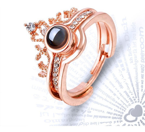 Imagen 4 de 6 de Anillo Proyecta Te Amo En 100 Idiomas Color Oro Y Plata