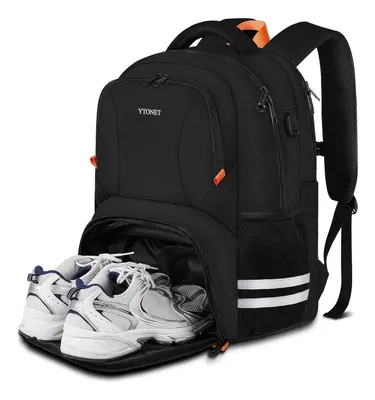 Mochila Esportiva Mochila Academia Masculina Mochila Notebook De 15.6 Polegadas Impermeável Mochila De Viagem Reforçada Antifurto Com Compartimentos Para Sapatos Para Escola Ytonet 9820 Preta Liso