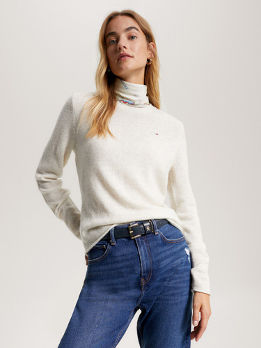 Sweater De Lana Solid Con Logo Mujer Tommy Hilfiger Blanco