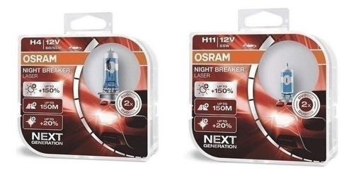 Kit Bombillos Osram H4 H11 X2 Night Breaker Laser 150% 