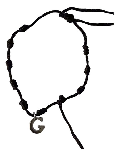 Pulsera Tejida De Hilo Con Inicial En Acero Quirúrgico Negro