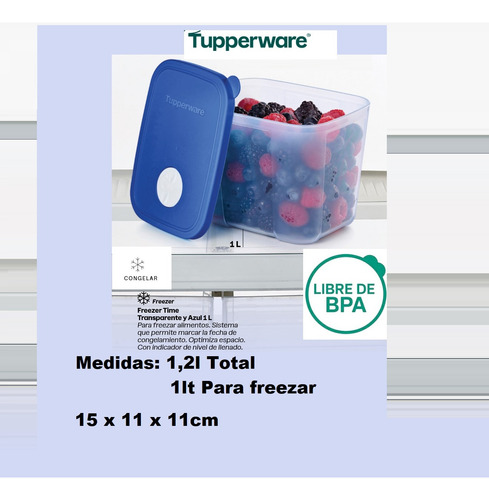 Tupper® Freezer Time 1lt X2 Tupperware® 0% Bpa Apto Freezer Trasp/ Azul