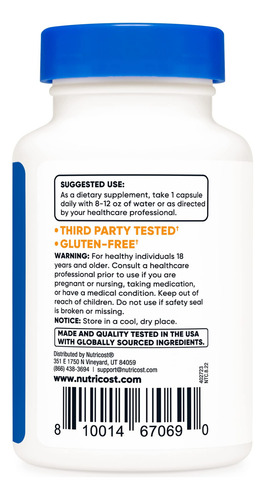 Suplemento Nutricost Tudca 250 Mg 30 Cápsulas Tauroursodesox