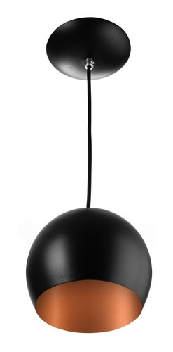 Lustre Pendente Bola Pequena Alumínio 15cm Preto C/ Cobre