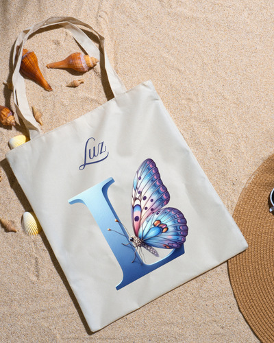 Tote Bag Lienzo - Estampa Letra Nombre Personalizado 40x35cm Beige Letras Con Nombres