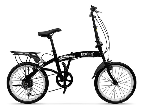 Bicicleta paseo plegable Expert Amsterdam R20 color negro con pie de apoyo