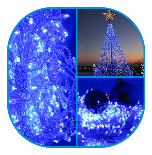 Serie Navidad 100 Luces Led 5 Mts Azul 8 Tiempos Decoracion