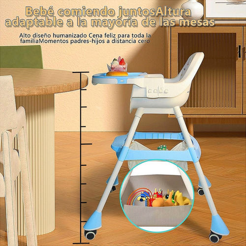 Ajustable Silla Alta Periquera Para Bebé Con Bandeja Silla Para Bebe 3 En 1 Azul