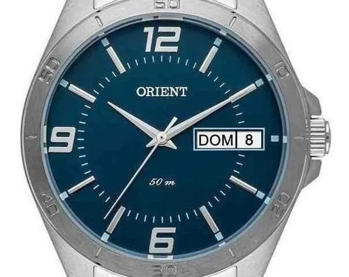 Imagem 2 de 7 de Relógio Orient Masculino Prata Fundo Azul Mbss2026 Garantia