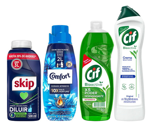 Combo limpieza Skip 500Ml + Cif Detergente y crema + Suavizante Comfort 500Ml
