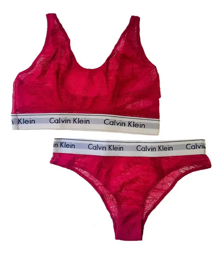 Conjunto Calcinha E Sutiã Calvin Klein Malha Canelada Renda