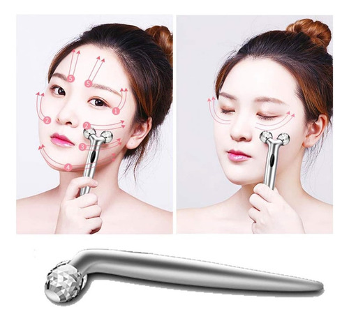 Masajeador Rodillo Manual Facial Corporal 3d Color Plateado
