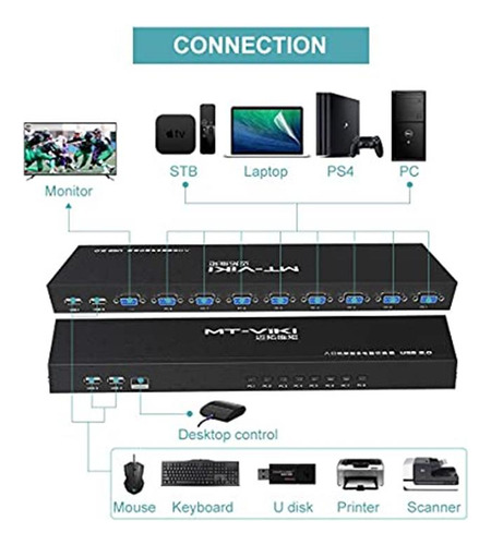Mt-viki Kvm Switch 8 Port, 8x1 Rackmount Kvm Switch Vga,