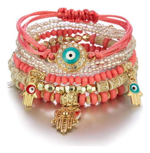 Juego De 4 Pulseras De Cuentas Elásticas Bohemias, Pulseras