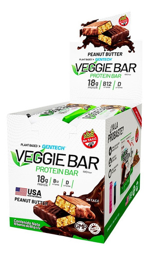 Barras Proteicas Veganas 10 Unid Gentech Sin Tacc Vitaminb12 Sabor Peanut Butter