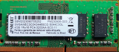 Memória Notebook Smart 4gb Ddr4 3200mhz (Usado)