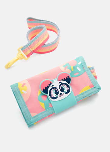 Carteira Infantil Puket Cor Rosa Desenho Do Tecido Panda