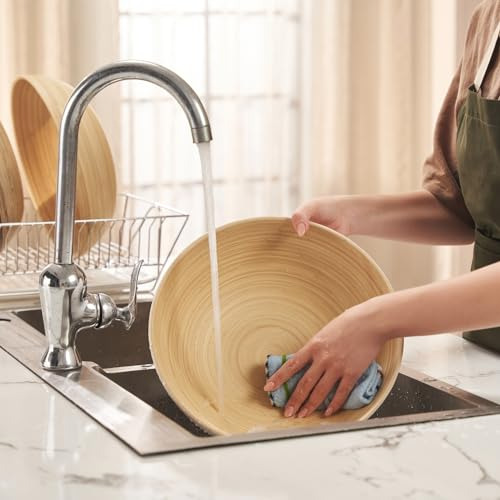 Ensaladera De Bambú Blanco Hecha A Mano 30 Cm 3.83 Litros