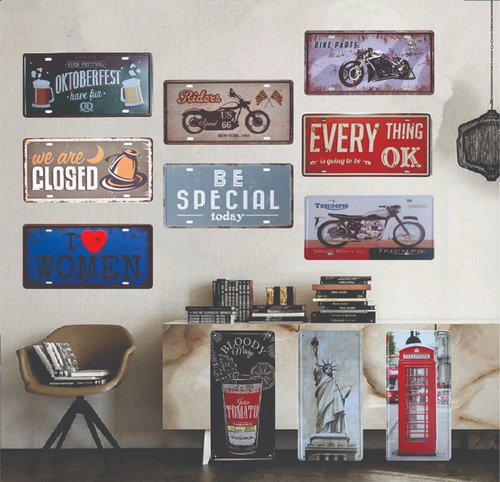 Imagen 5 de 10 de Placas Metálicas Decorar Bar-salas-negocios 30 X 15 Vintage
