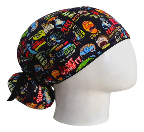 Gorro Quirúrgico Mujer + Lanyard Rick Y Morty Negro Collage