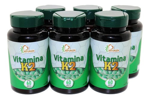 6x Vitamina K2 Mk7 Menaquinona 250 Mg 60 Caps 12 Meses