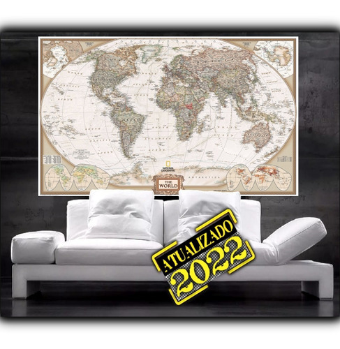 Mapa Mundi Hd 90x140cm Estilo Antigo Vintage Ultra Grande