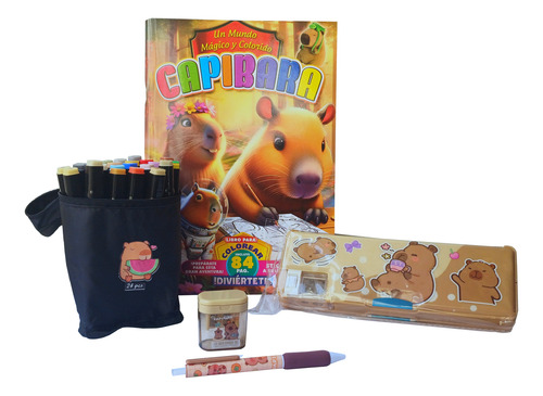 Set Capibara: Útiles Divertidos Para Colorear Y Dibujar