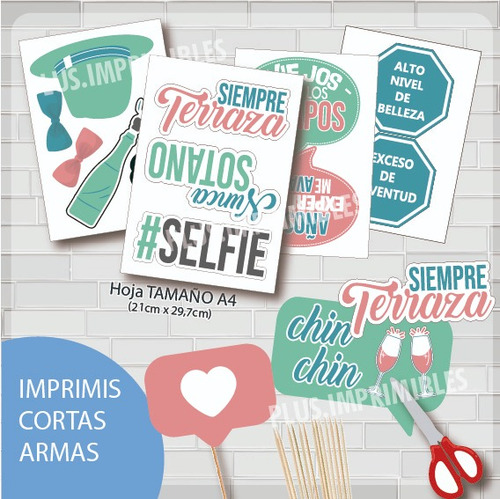 Imprimible Photoprops Cartelito 70 Años Cumple Colores