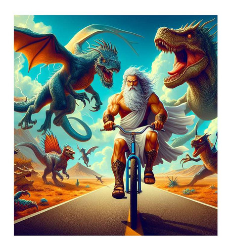 Vinilo 45x45cm Zeus Andando En Bicicleta Dragon Dinos M1