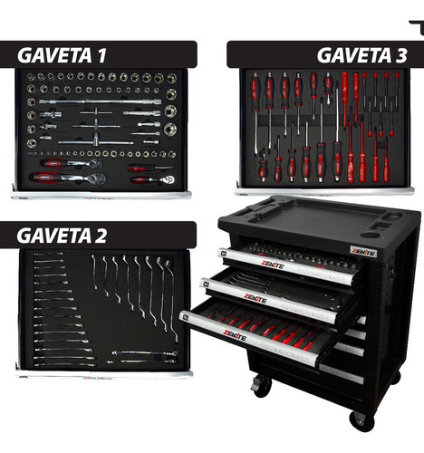 Carrinho De Ferramentas 7 Gavetas 191 Ferramentas Completo Cor Preto