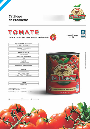 Tomate Triturado La Minucha Lata 8kg Sin Tacc