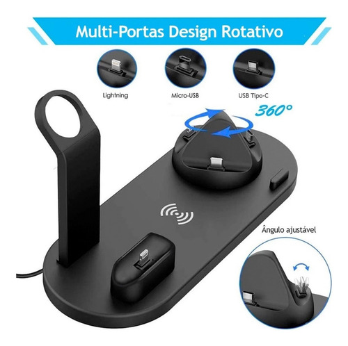 Base De Carregamento Indução 7 Em 1 Para Iphone E Smartphone Preto