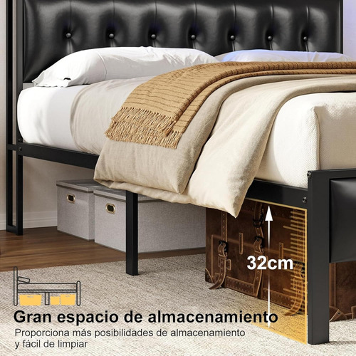 Base Cama King Size Cabecera Puertos Usb Luces Led Control