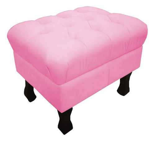 Puff Puf Baú Decorativo Luiz Xv Capitonê Suede Rosa Bebê Retrô Pés Madeira