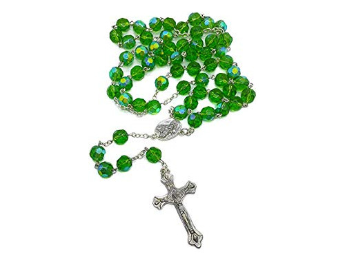 Perlas De Cristal Verde Católica Collar Del Rosario Sa...